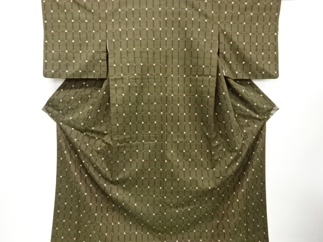 リサイクル　本場琉球絣格子織り出し手織り真綿紬着物